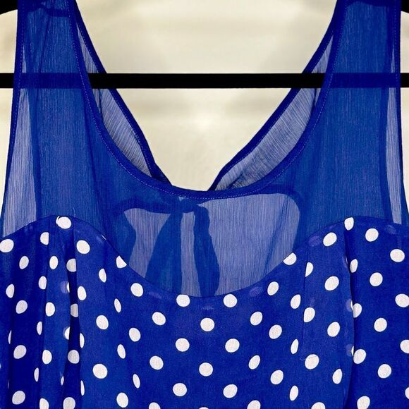 Jessica Simpson Blue Polka Dot Dress with Sheer Mesh Cut Outs - Picture 4 of 8